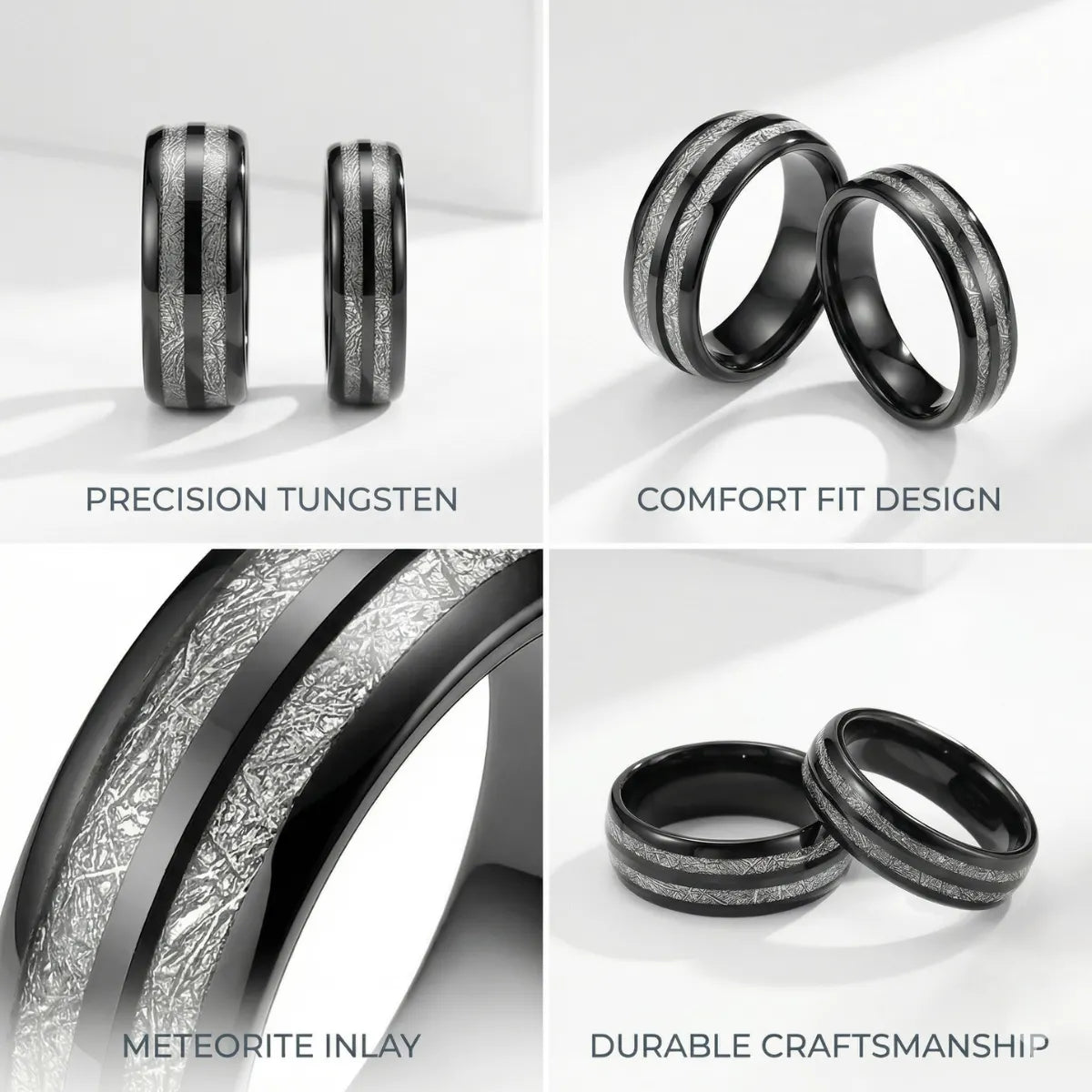 Double Inlay Meteorite Tungsten Ring Features