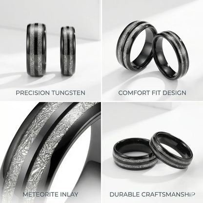 Double Inlay Meteorite Tungsten Ring Features