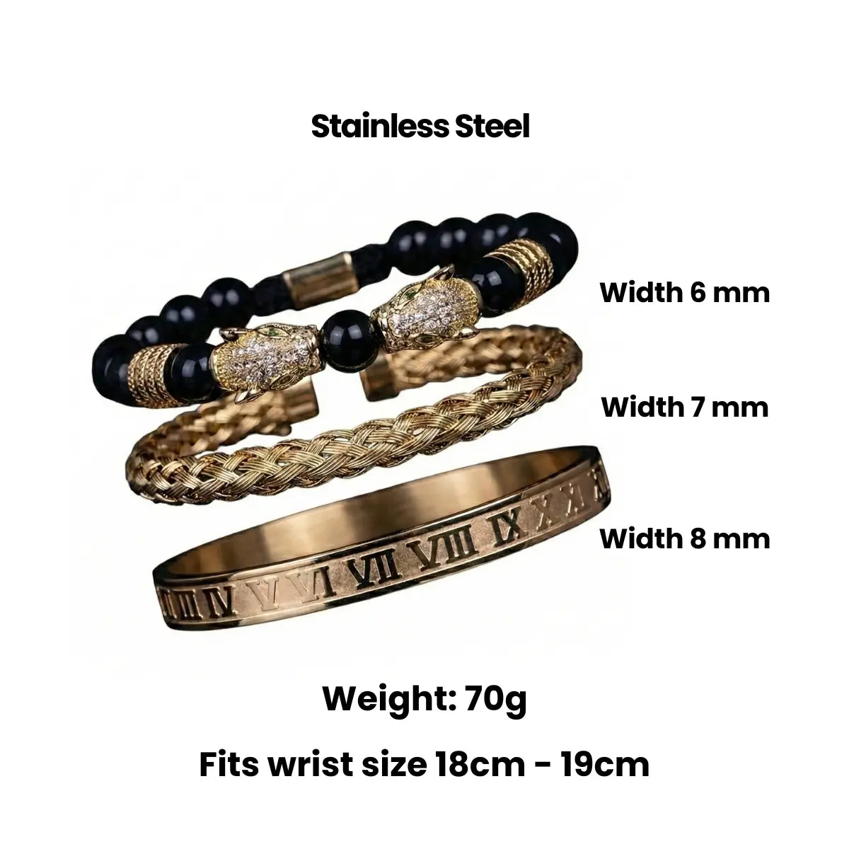 Double Leopard Mens Bracelet Set Dimensions and Weight