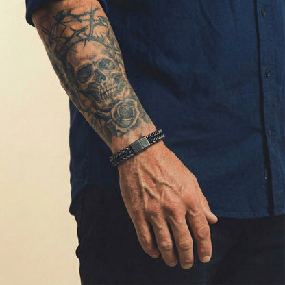 Double Link Bracelet Black Worn by Male Model