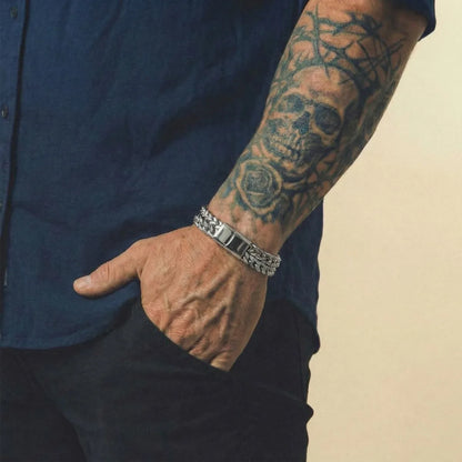 Double Link Bracelet Silver Worn by Male Model