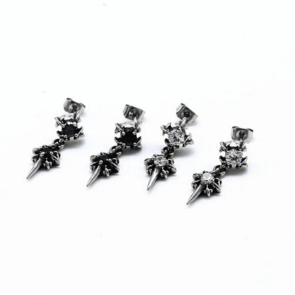 Double North Star Diamond Drop Stud Earrings Black and White Stones