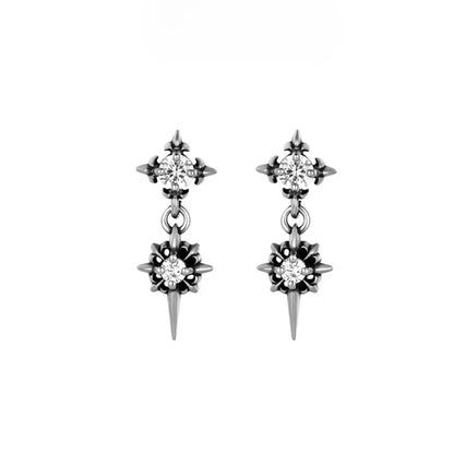 Double North Star Diamond Drop Stud Earrings White Stones