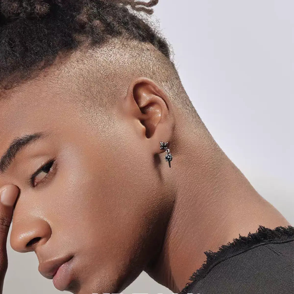 Double North Star Diamond Drop Stud Earrings Worn by Male Model