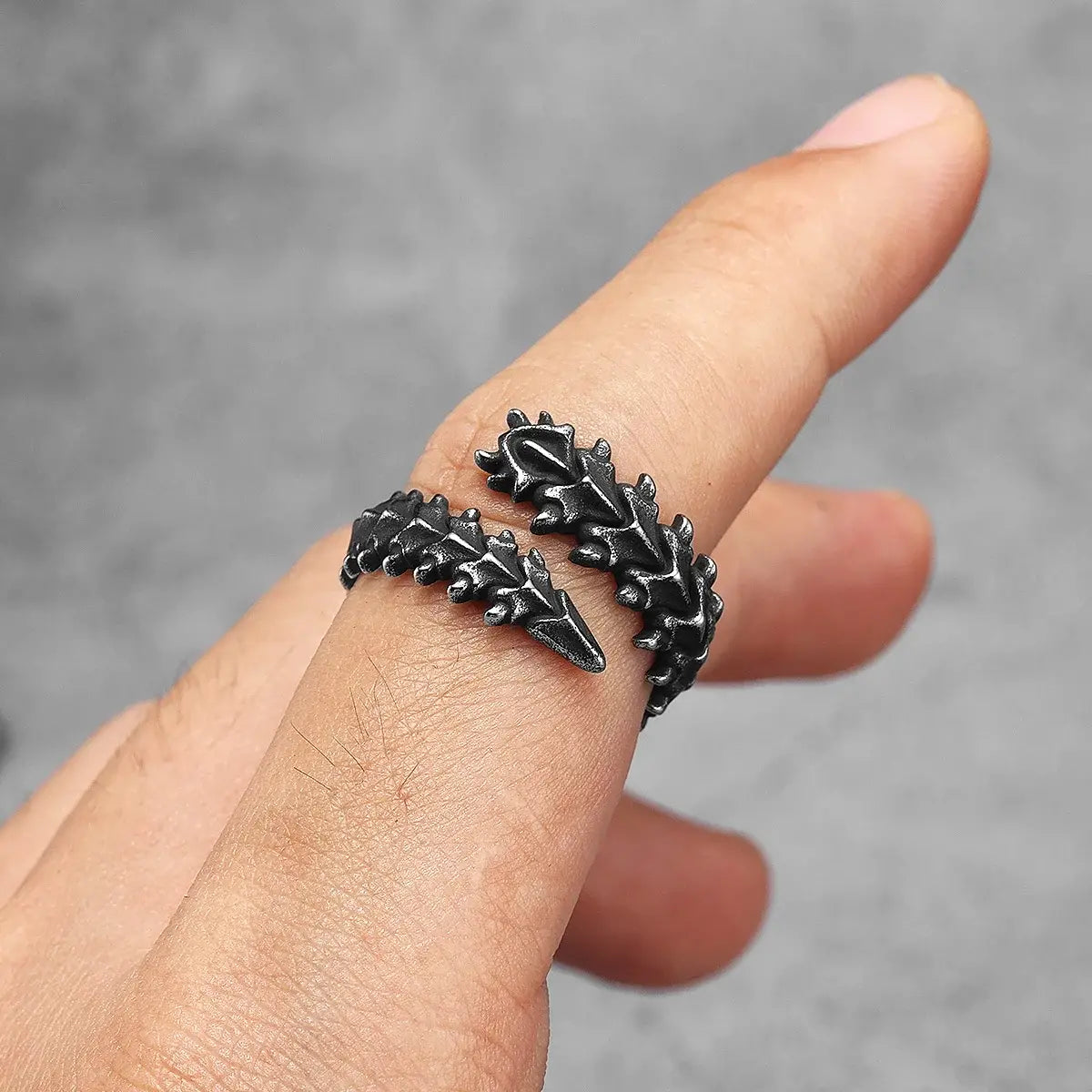 Dragon Bone Ring Worn by Male Model Side