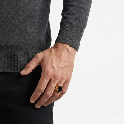 Dragon Claw Black Stone Ring Gold Worn by Male Model