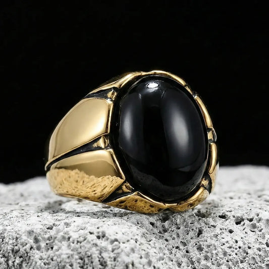 Dragon Claw Black Stone Ring Gold