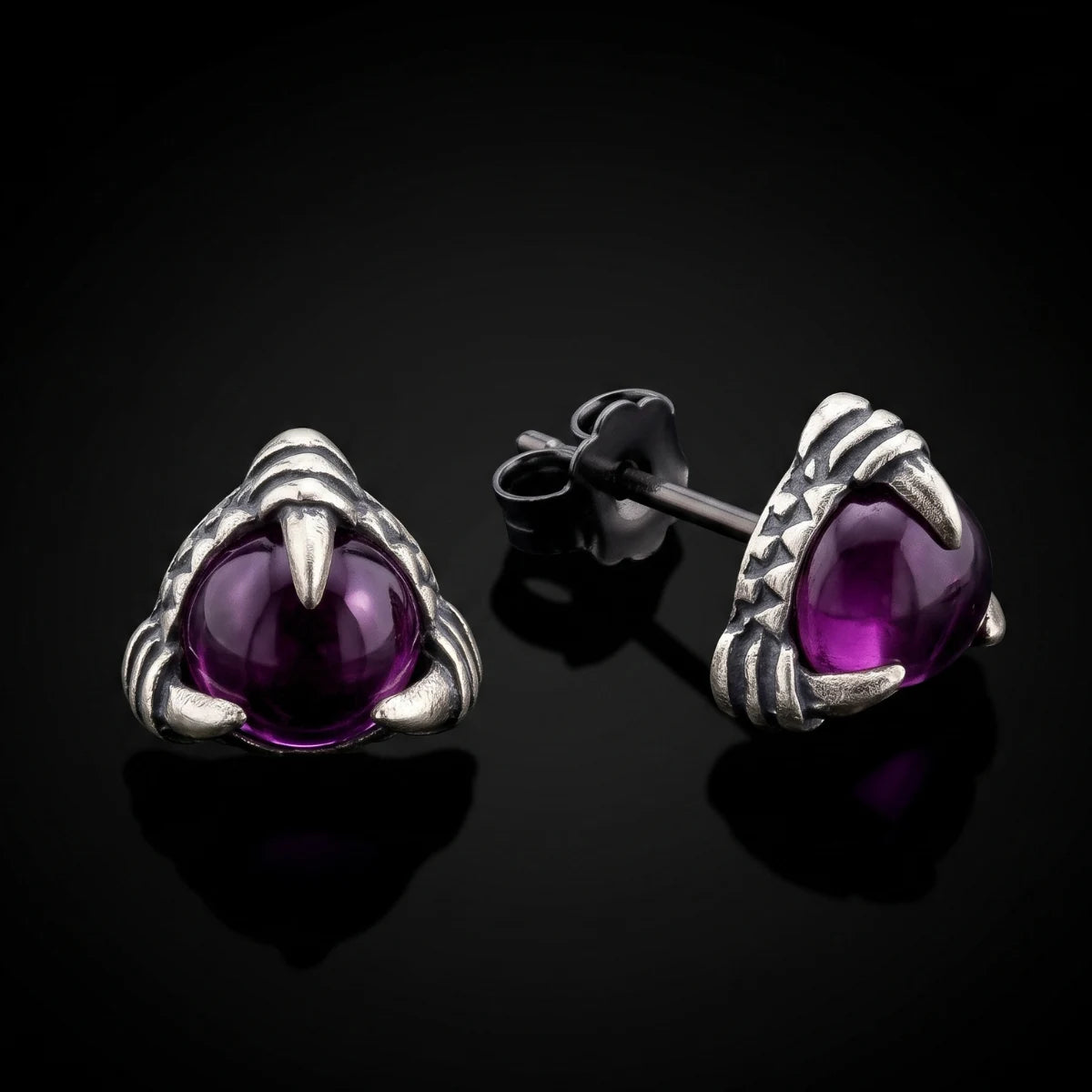 Dragon Claw Garnet Stud Earrings Close Up