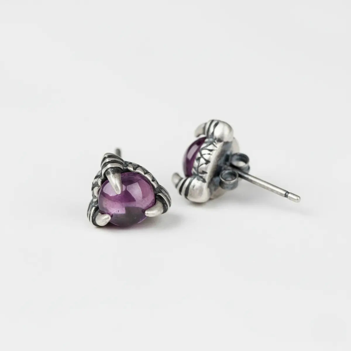 Dragon Claw Garnet Stud Earrings Side