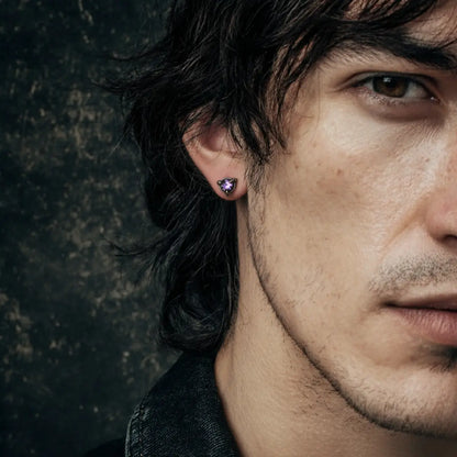 Dragon Claw Garnet Stud Earrings Worn by Male Model Front