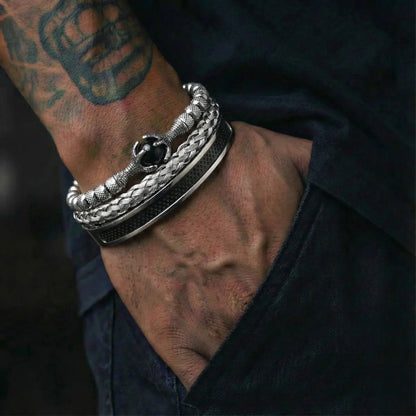 Dragon Claw Tiger Eye Bracelet Set Black Worn by Male Model