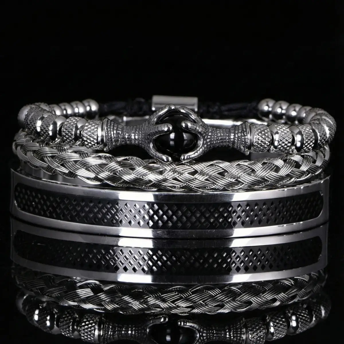 Dragon Claw Tiger Eye Bracelet Set Black