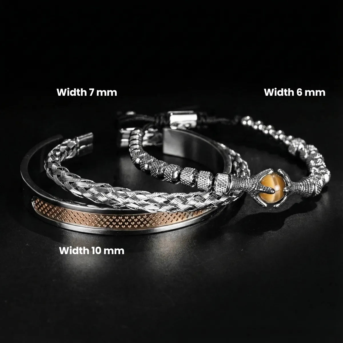 Dragon Claw Tiger Eye Bracelet Set Dimensions