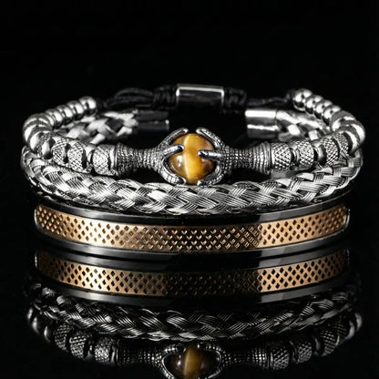 Dragon Claw Tiger Eye Bracelet Set Gold