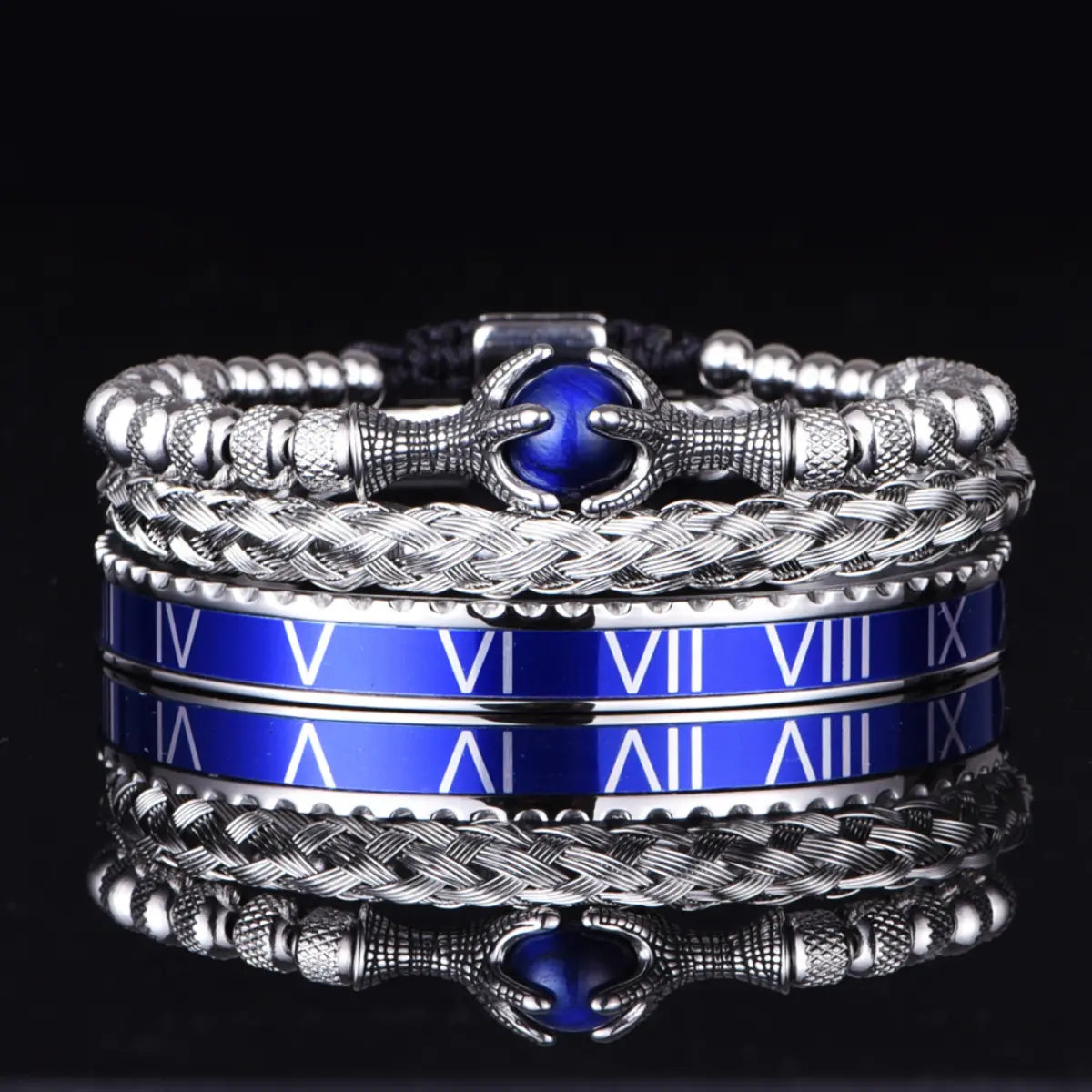 Dragon Claw & Roman Numeral Bracelet Set Blue
