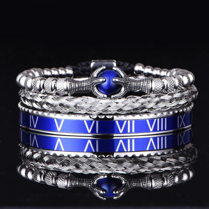Dragon Claw & Roman Numeral Bracelet Set Blue