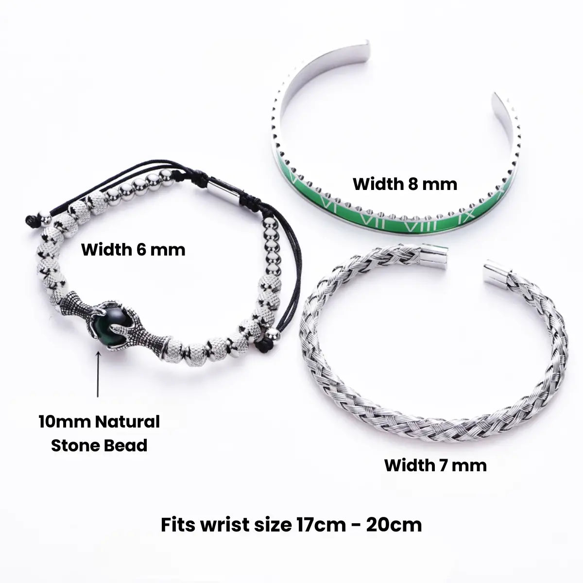Dragon Claw & Roman Numeral Bracelet Set Dimensions