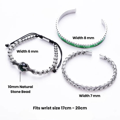 Dragon Claw & Roman Numeral Bracelet Set Dimensions
