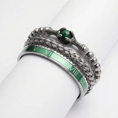 Dragon Claw & Roman Numeral Bracelet Set Green Details
