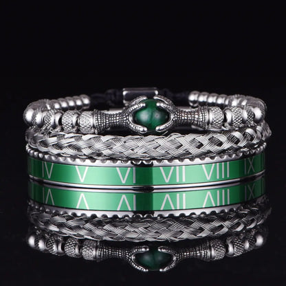 Dragon Claw & Roman Numeral Bracelet Set Green