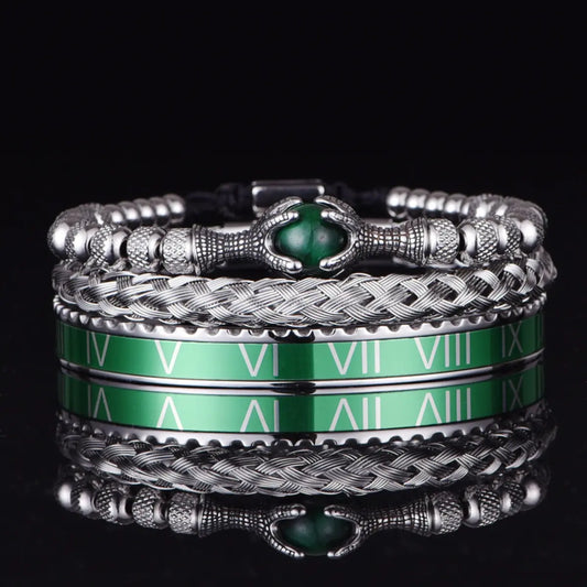 Dragon Claw & Roman Numeral Bracelet Set Green