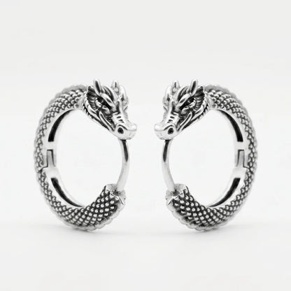 Dragon Hoop Earrings Silver Front Details