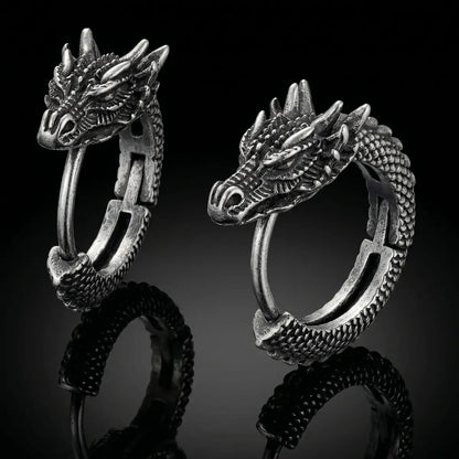Dragon Hoop Earrings Silver Front View