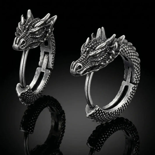 Dragon Hoop Earrings Silver Front View