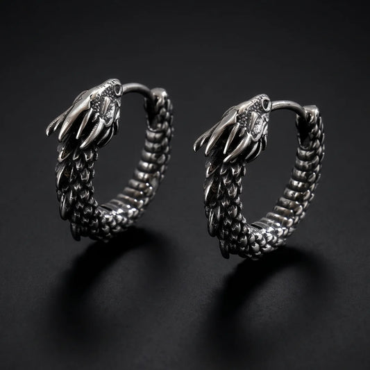 Dragon Huggie Earrings Silver Close Up