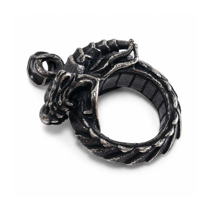 Dragon Ouroboros Pendant Necklace Silver Pendant Only Front View White Background