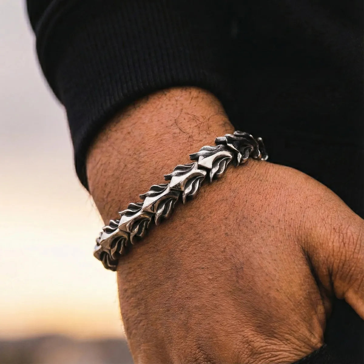 Dragon Scale Armor Bracelet Worn by Male Model