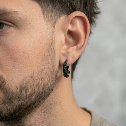 Dragon Scale Earrings Black Worn by Male Model