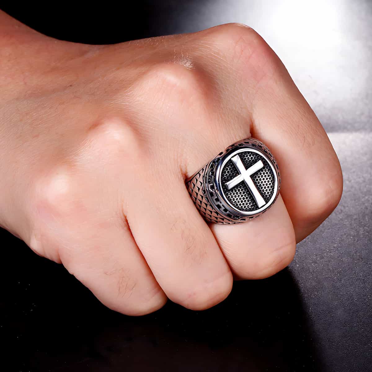 Dragon Scale Stainless Steel Cross Ring Xenos Jewelry