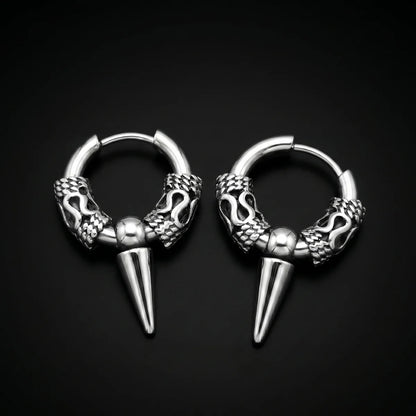 Dragon Spike Earrings Silver Close Up