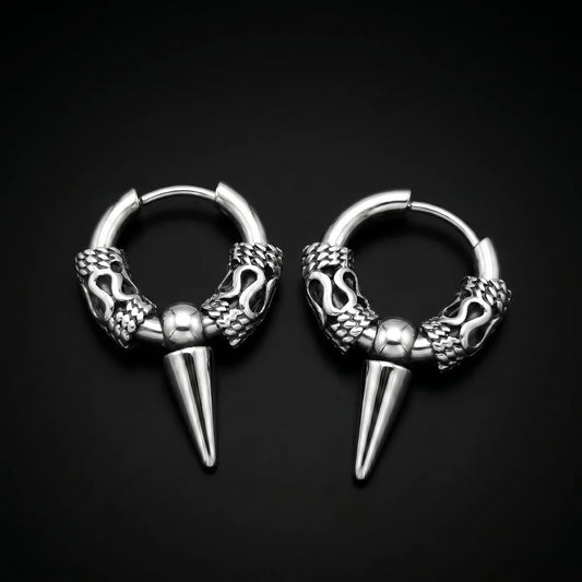 Dragon Spike Earrings Silver Close Up