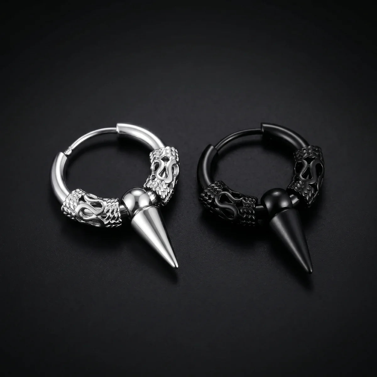 Dragon Spike Earrings Silver and Black