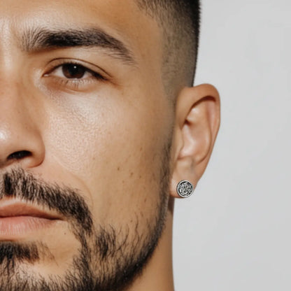 Dragon Stud Earrings Sterling Silver Worn by Male Model