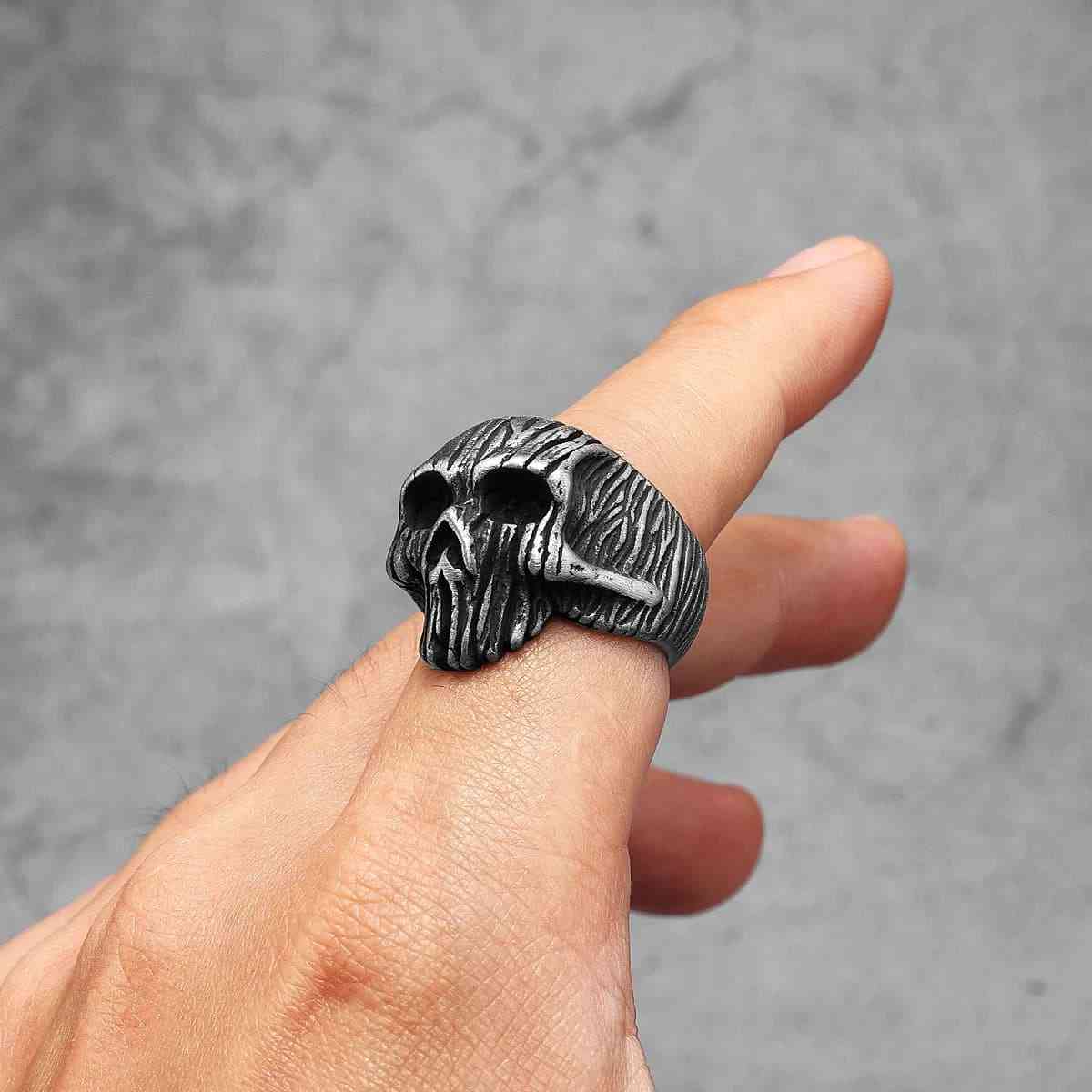 Driftwood Skull Ring Stainless Steel Xenos Jewelry