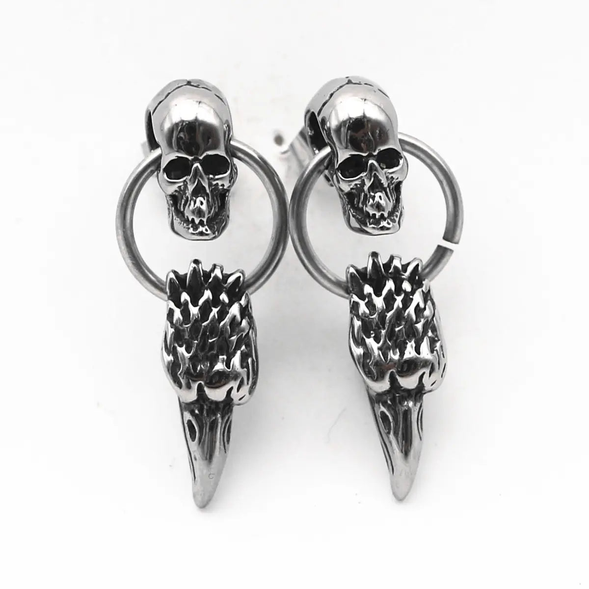 Eagle Head Skull Drop Earrings Front