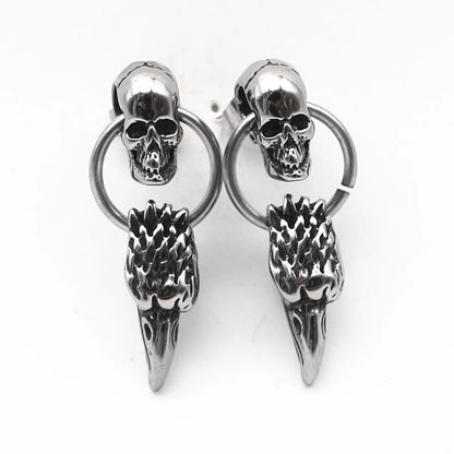 Eagle Head Skull Drop Earrings Front