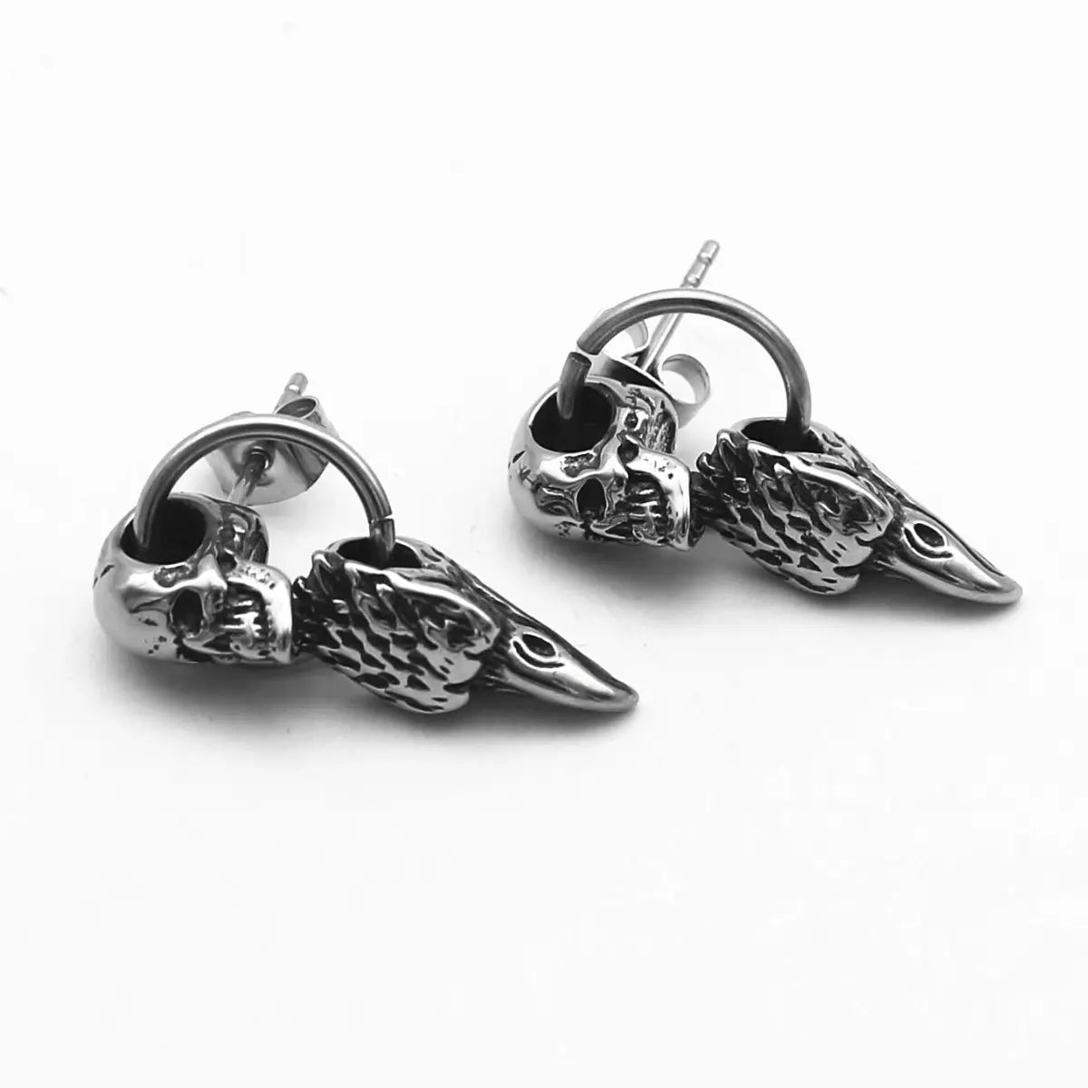 Eagle Head Skull Drop Earrings Side