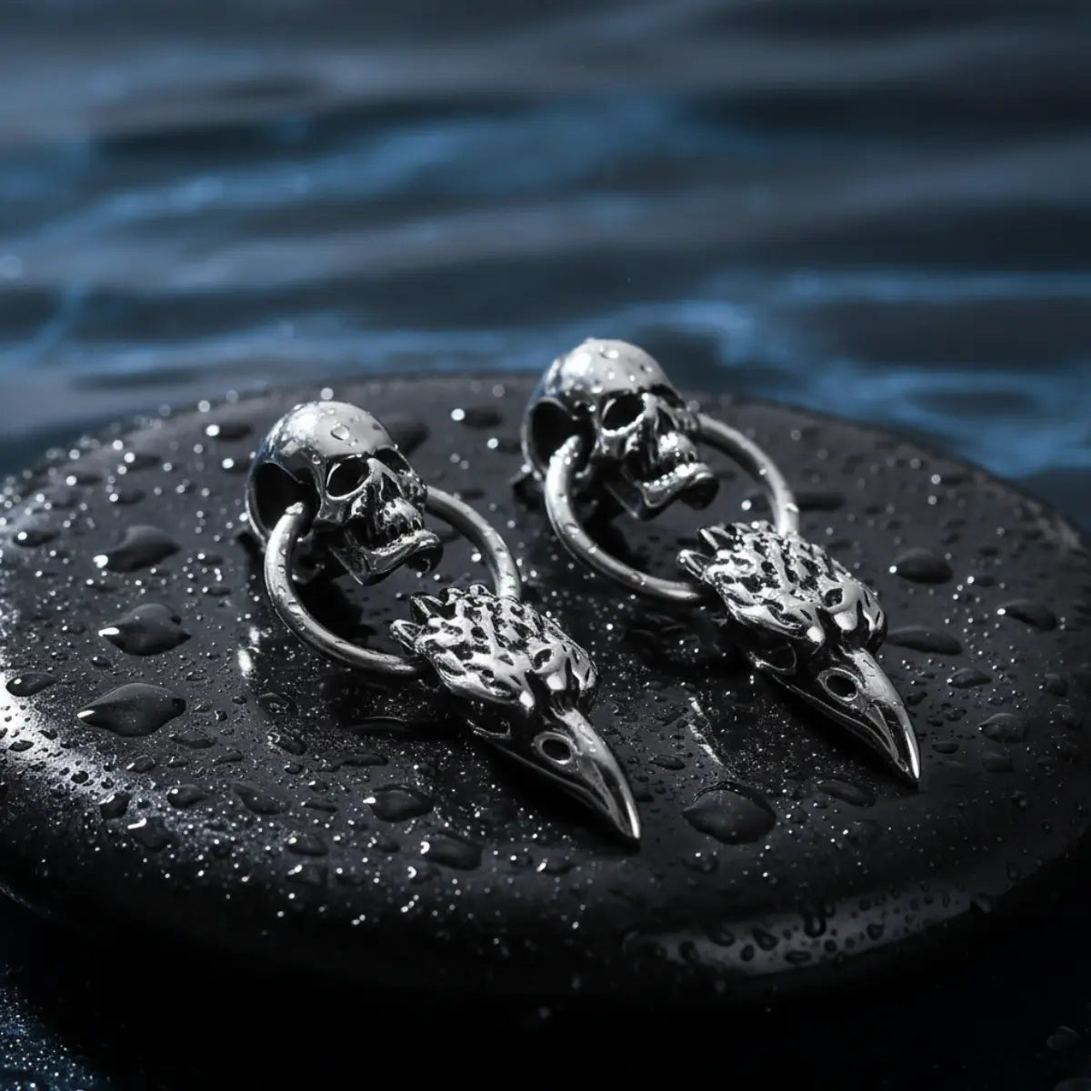 Eagle Head Skull Drop Earrings