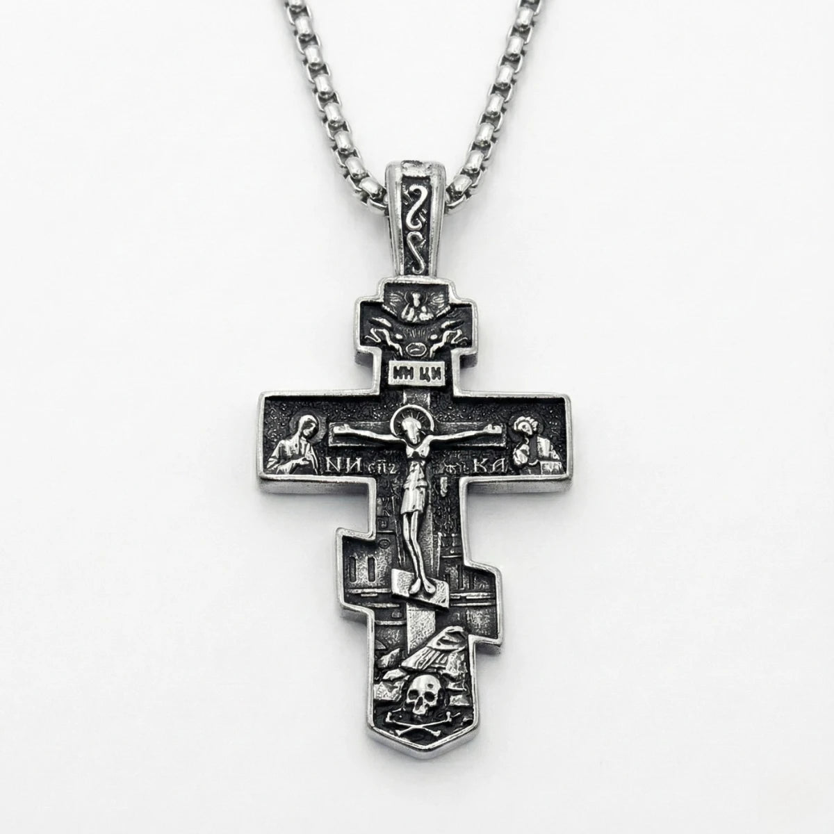 Eastern Orthodox Pendant Necklace Silver Pendant with Chain