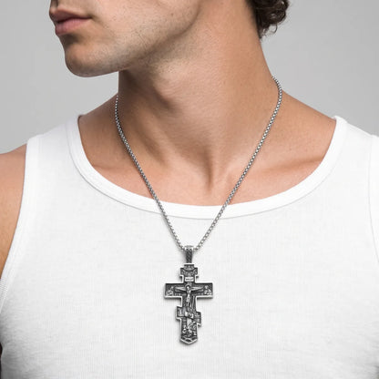 Eastern Orthodox Pendant Necklace Silver Worn by Male Model