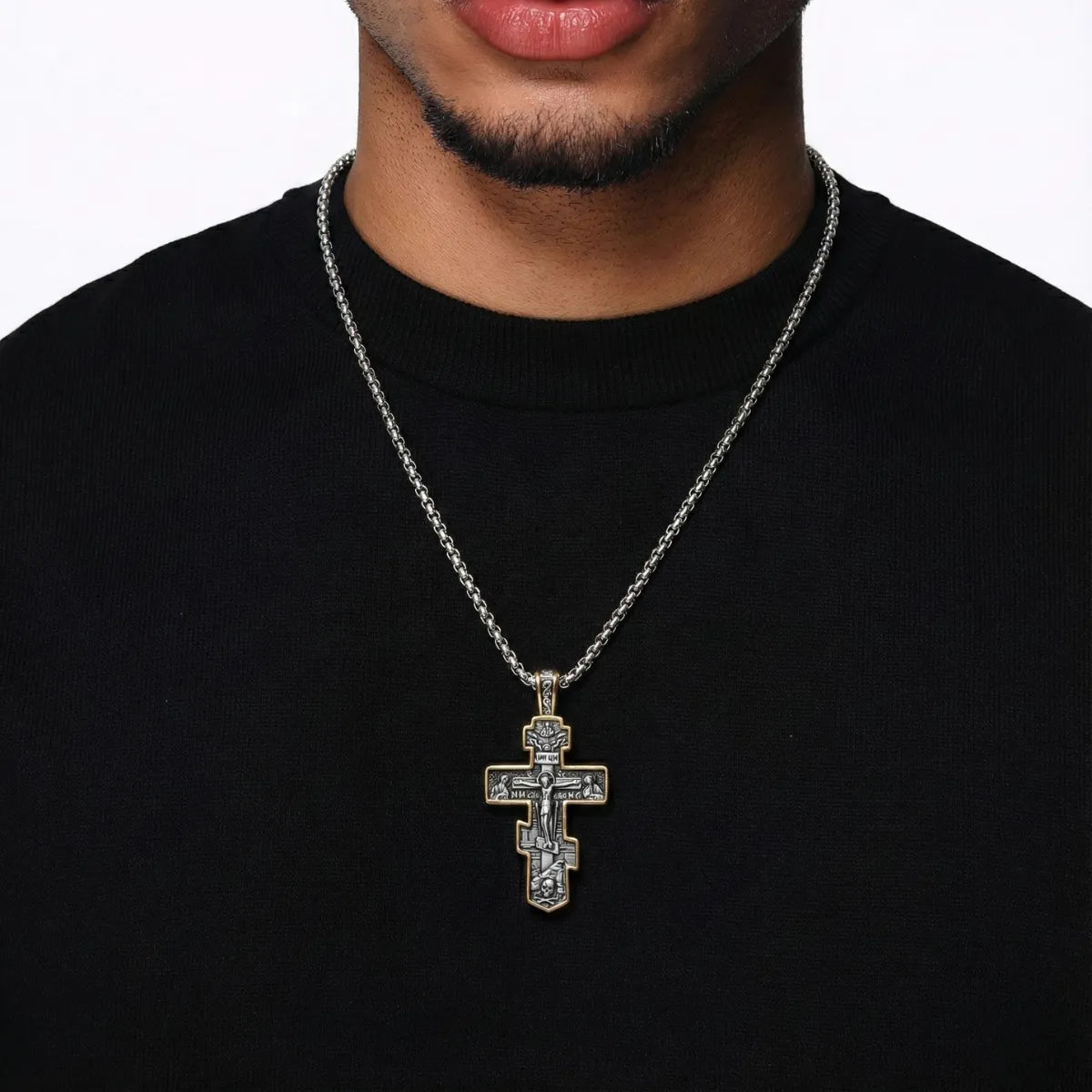 Eastern Orthodox Pendant Necklace Worn by Male Model