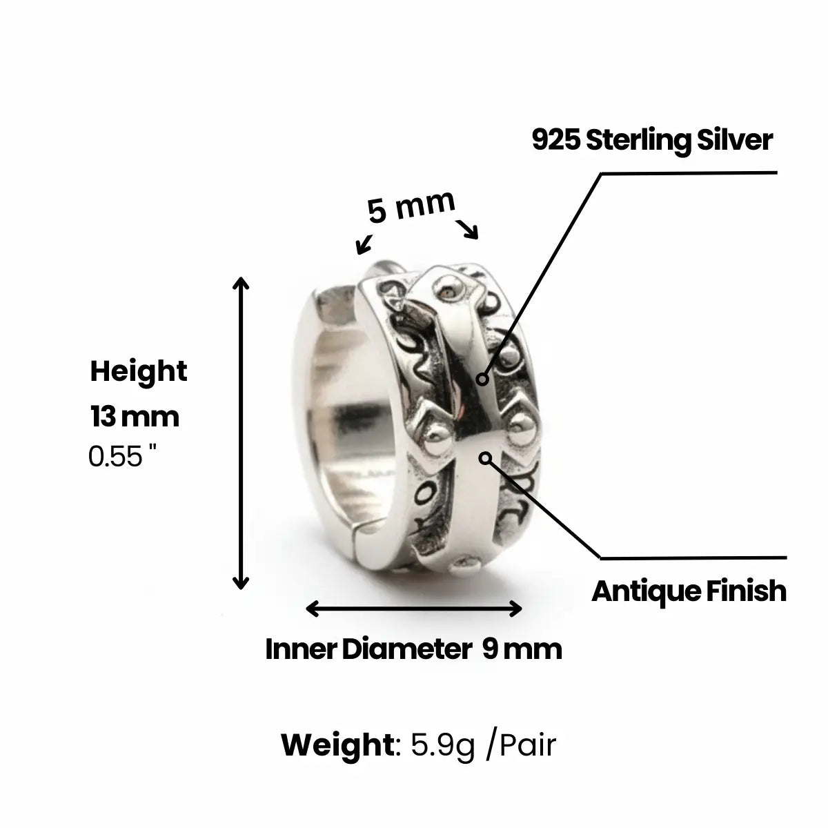 Embossed Cross Hoop Earrings Dimensions and Weight