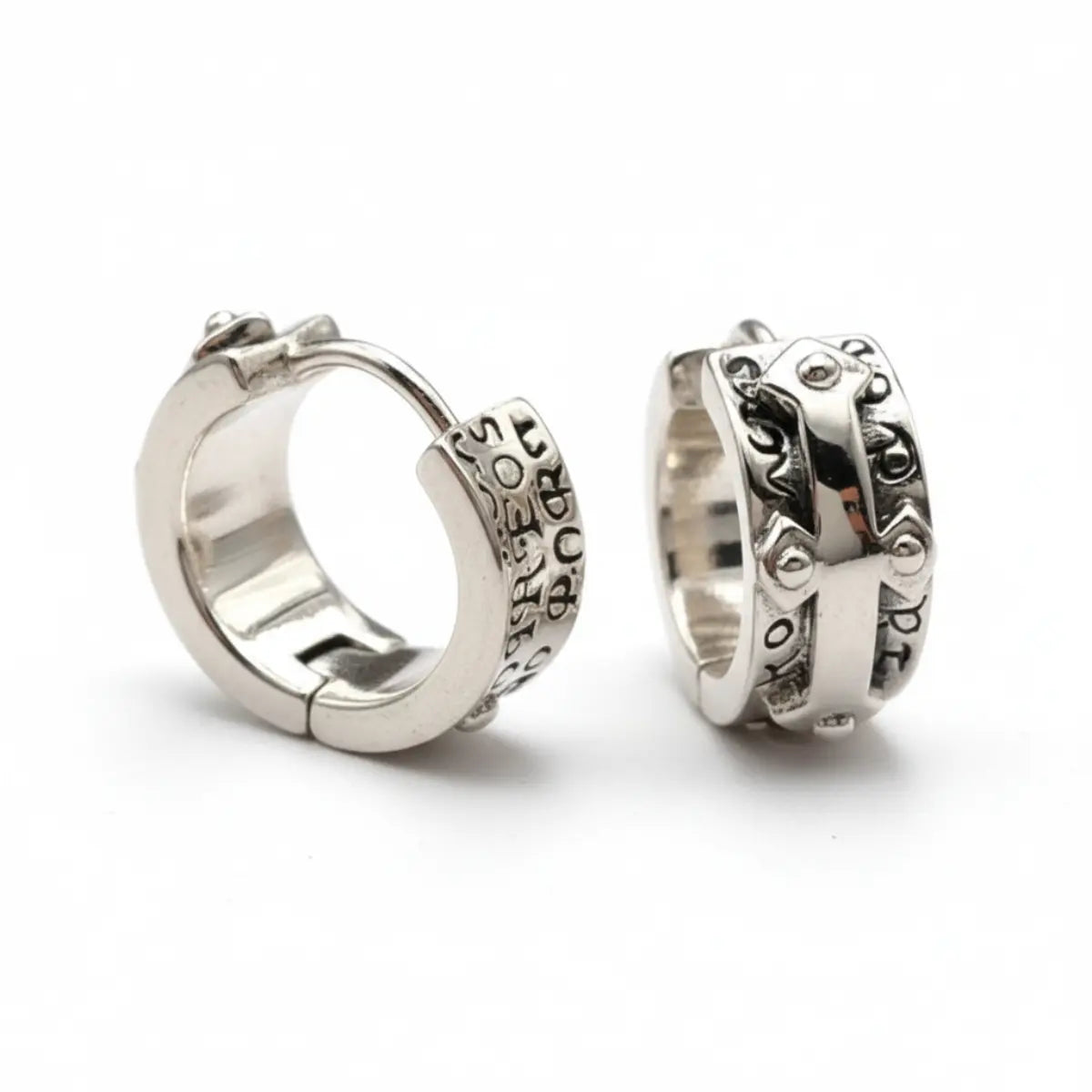 Embossed Cross Hoop Earrings Front