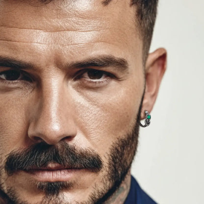 Emerald Green Snake Skin Hoop Earrings Worn by Male Model