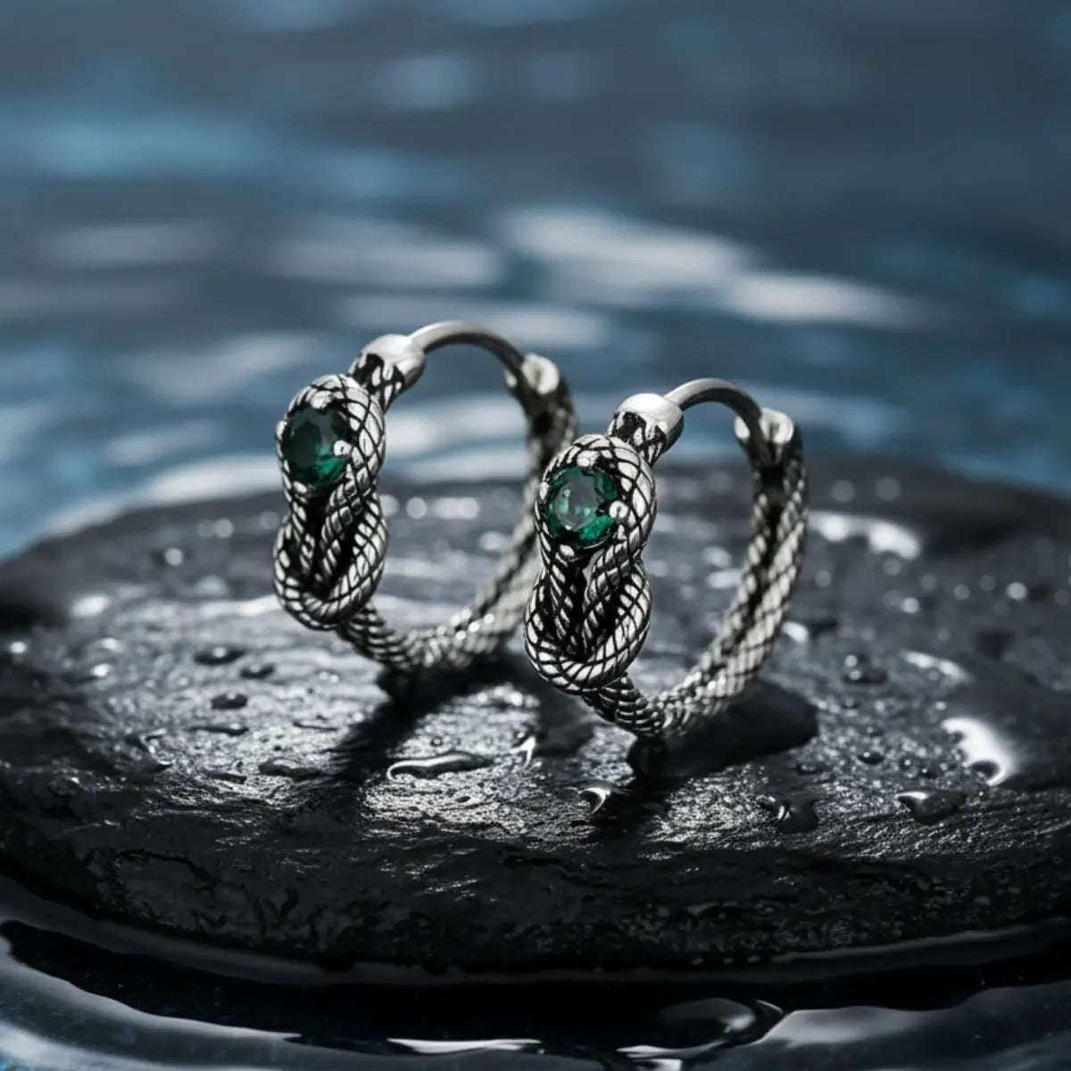 Emerald Green Snake Skin Hoop Earrings