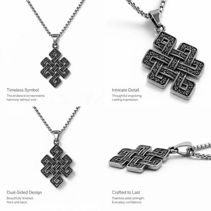 Endless Knot Necklace Silver Multi Angle Product Feature Showcase
